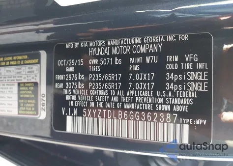 2016 Hyundai Santa Fe Sport 2.4L z USA, uszkodzony, nr VIN 5XYZTDLB6GG362387